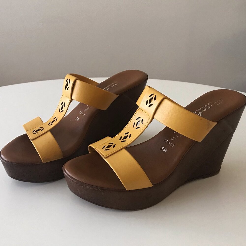 Yellow Italian Leather Wedge Sandals - Size 7M